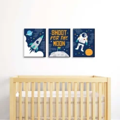 Big Dot Of Happiness Blast Off To Outer Space - Rocket Ship Nursery Wall Art & Kids Room Decorations - Gift Ideas - 7.5 X 10 Inches - Set Of 3 Prints