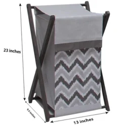 Bacati - Ikat Zigzag Gray Laundry Hamper With Wooden Frame