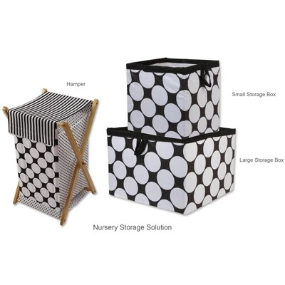 Bacati - Dots/Pin Stripes Black/White Laundry Hamper With Wooden Frame 2 Bacati - Dots/Pin Stripes Black/White Laundry Hamper With Wooden Frame - Image 2