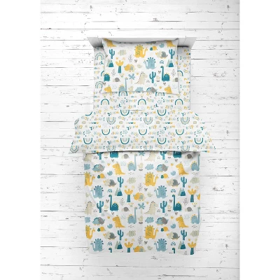 Bacati - Little Dino Boys Teal/Yellow Muslin 5 Pc Toddler Bedding Set With Dec Pillow 7 Bacati - Little Dino Boys Teal/Yellow Muslin 5 Pc Toddler Bedding Set With Dec Pillow - Image 7