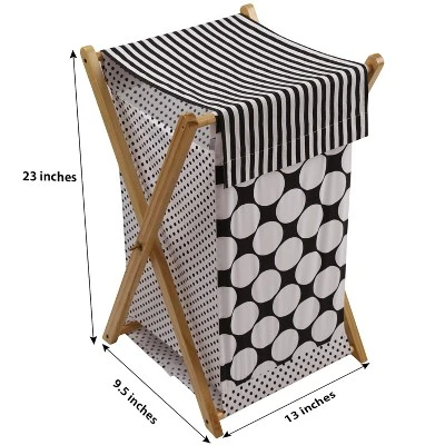 Bacati - Dots/Pin Stripes Black/White Laundry Hamper With Wooden Frame 1 Bacati - Dots/Pin Stripes Black/White Laundry Hamper With Wooden Frame
