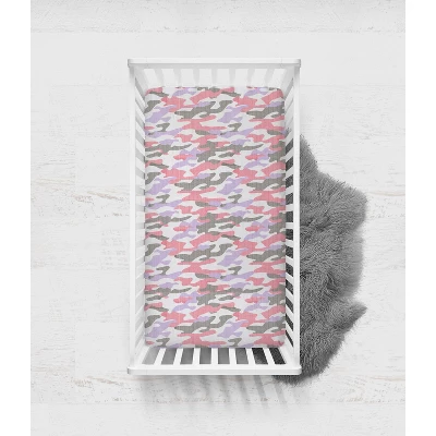 Bacati - Jungle Safari Camo Girls Lilac/Coral Muslin 100 Percent Cotton Muslin Universal Baby US Standard Crib Or Toddler Bed Fitted Sheet 2 Bacati - Jungle Safari Camo Girls Lilac/Coral Muslin 100 Percent Cotton Muslin Universal Baby US Standard Crib Or Toddler Bed Fitted Sheet - Image 2