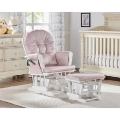 Suite Bebe Mason Glider And Ottoman - White Wood And Pink Fabric