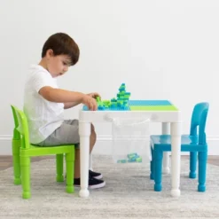 3pc Kids' 2 In 1 Square Activity Table With Chairs And 100pc Building Blocks White/Green/Blue - Humble Crew -Delta Children Sales Store GUEST 2d6c55bb 10cd 4c13 8daf fe81bd5b7697