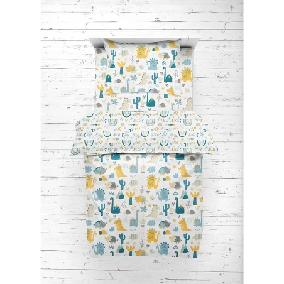 Bacati - Little Dino Boys Teal/Yellow Muslin 5 Pc Toddler Bedding Set With Dec Pillow 6 Bacati - Little Dino Boys Teal/Yellow Muslin 5 Pc Toddler Bedding Set With Dec Pillow - Image 6