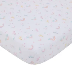 Little Love By NoJo Rainbow Unicorn Mini Crib Bedding Set - Pink/Aqua/Yellow 3pc