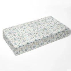 Bacati - Little Dino Boys Rainbow Teal/Yellow Muslin 100 Percent Cotton Muslin Universal Baby US Standard Crib Or Toddler Bed Fitted Sheet