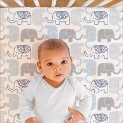The Peanutshell Fitted Crib Sheet For Baby Boys' - Navy And Gray Jungle Elephant