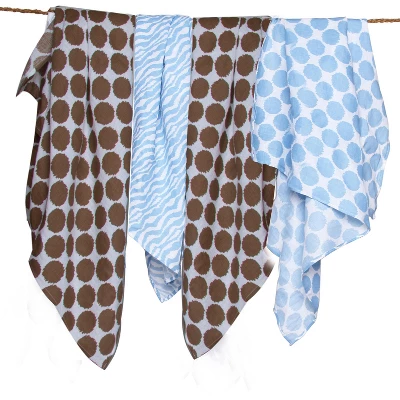Bacati - Ikat Blue/Chocolate Swaddling Muslin Blankets Set Of 4 3 Bacati - Ikat Blue/Chocolate Swaddling Muslin Blankets Set Of 4 - Image 3