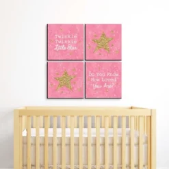 Big Dot Of Happiness Pink Twinkle Twinkle Little Star - Kids Room, Nursery & Home Decor - 11 X 11 Inches Wall Art - Set Of 4 Prints For Baby's Room