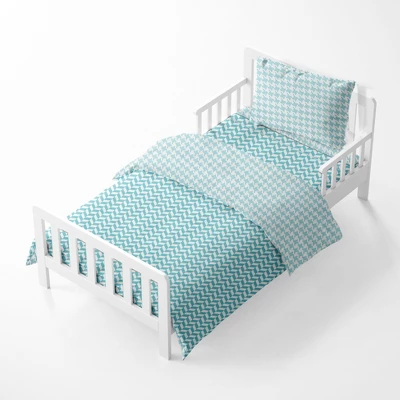 Bacati - Houndstooth/Herringbone Aqua Unisex Muslin 4 Pc Toddler Bedding Set 1 Bacati - Houndstooth/Herringbone Aqua Unisex Muslin 4 Pc Toddler Bedding Set