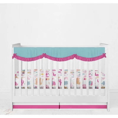 Bacati - Little Dino Girls Fuchsia/Aqua Muslin 5 Pc Crib Bedding Set With Long Crib Rail Guard Cover 5 Bacati - Little Dino Girls Fuchsia/Aqua Muslin 5 Pc Crib Bedding Set With Long Crib Rail Guard Cover - Image 5