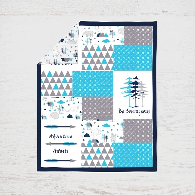 Bacati - Woodlands Forest Animals Aqua/Navy/Grey 10 Pc Crib Bedding Set With 2 Crib Fitted Sheets 5 Bacati - Woodlands Forest Animals Aqua/Navy/Grey 10 Pc Crib Bedding Set With 2 Crib Fitted Sheets - Image 5