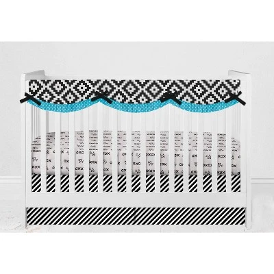 Bacati - Love Aztec Print Black Turquoise 10 Pc Crib Bedding Set With Long Rail Guard Cover 9 Bacati - Love Aztec Print Black Turquoise 10 Pc Crib Bedding Set With Long Rail Guard Cover - Image 9