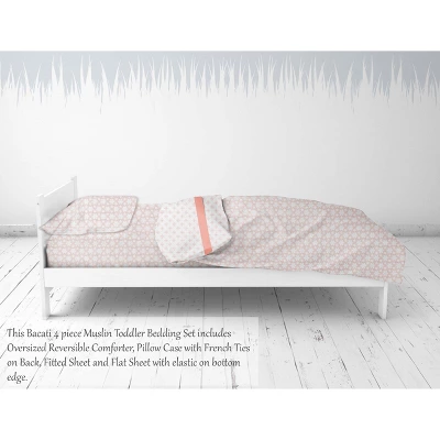 Bacati - Petals/Floral Coral Girls Muslin 4 Pc Toddler Bedding Set 4 Bacati - Petals/Floral Coral Girls Muslin 4 Pc Toddler Bedding Set - Image 4