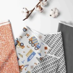 Bacati - Construction Yellow Orange Blue Gray 3 Pc Crib Bedding Set