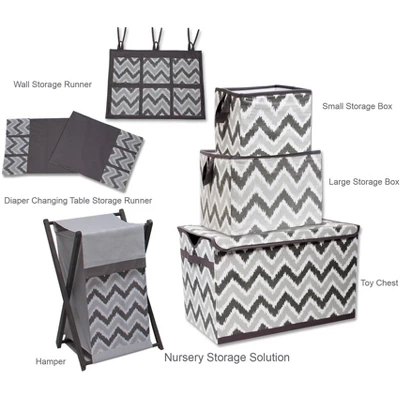 Bacati - Ikat Zigzag Gray Laundry Hamper With Wooden Frame 2 Bacati - Ikat Zigzag Gray Laundry Hamper With Wooden Frame - Image 2