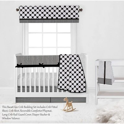 Bacati - Dots Stripes Black/White 6 Pc Crib Bedding Set With Long Rail Guard Cover 4 Bacati - Dots Stripes Black/White 6 Pc Crib Bedding Set With Long Rail Guard Cover - Image 4