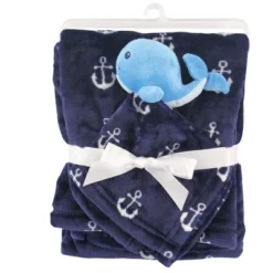 Hudson Baby Infant Boy Plush Blanket With Security Blanket, Whale, One Size