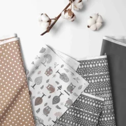 Bacati - Owls In The Woods Beige/Gray 6 Pc Crib Bedding Set With Long Rail Guard Cover