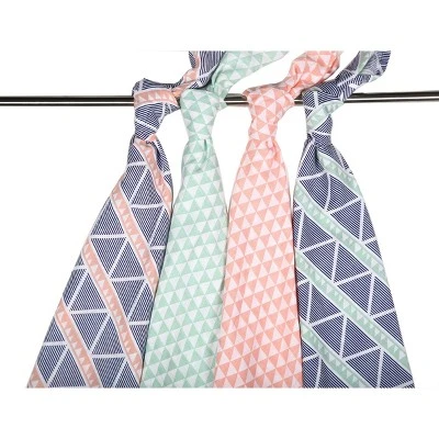 Bacati - Emma Aztec Print Coral/Mint/Navy Triangles Muslin Swaddling Blankets Set Of 4 2 Bacati - Emma Aztec Print Coral/Mint/Navy Triangles Muslin Swaddling Blankets Set Of 4 - Image 2