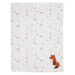 Bedtime Originals Animal Alphabet Gray/White Fox Appliqued Fleece Baby Blanket