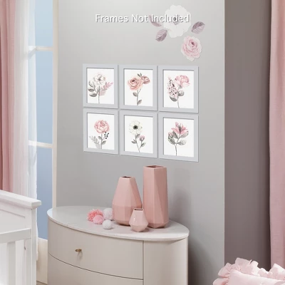 Lambs & Ivy Watercolor Floral Unframed Nursery Child Wall Art 6pc - Pink/Gray 2 Lambs & Ivy Watercolor Floral Unframed Nursery Child Wall Art 6pc - Pink/Gray - Image 2