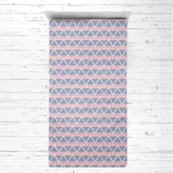 Bacati - Emma Large Triangles Coral Navy Muslin 3 Pc Toddler Bed Sheet Set