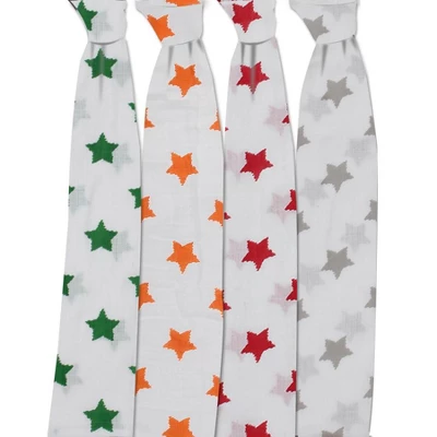 Bacati - Stars Neutral Swaddling Muslin Blankets Of 4 (Green,Orange,Red,Gray) 2 Bacati - Stars Neutral Swaddling Muslin Blankets Of 4 (Green,Orange,Red,Gray) - Image 2