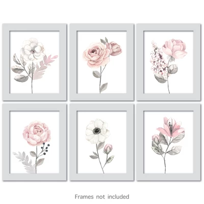 Lambs & Ivy Watercolor Floral Unframed Nursery Child Wall Art 6pc - Pink/Gray 4 Lambs & Ivy Watercolor Floral Unframed Nursery Child Wall Art 6pc - Pink/Gray - Image 4