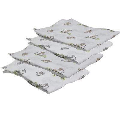 Bacati - Happy Monkeys Green/Gray/Beige Unisex Muslin Swaddling Blankets Set Of 4 3 Bacati - Happy Monkeys Green/Gray/Beige Unisex Muslin Swaddling Blankets Set Of 4 - Image 3