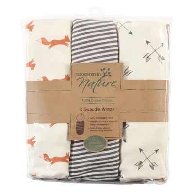 Touched By Nature Baby Boy Organic Cotton Swaddle Wraps, Fox, 0-3 Months 1 Touched By Nature Baby Boy Organic Cotton Swaddle Wraps, Fox, 0-3 Months