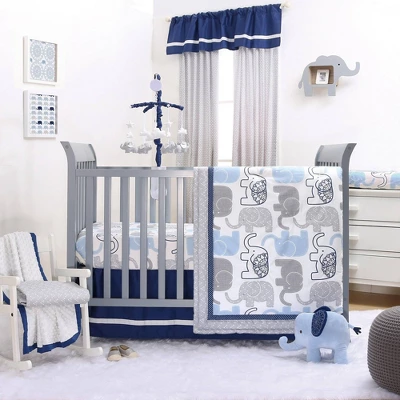 The Peanutshell Fitted Crib Sheet For Baby Boys' - Navy And Gray Jungle Elephant 2 The Peanutshell Fitted Crib Sheet For Baby Boys' - Navy And Gray Jungle Elephant - Image 2