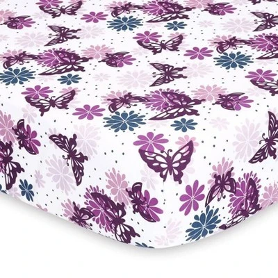 The Peanutshell Fitted Crib Sheets - Purple Butterfly And Purple Ditsy Floral - 2pk 1 The Peanutshell Fitted Crib Sheets - Purple Butterfly And Purple Ditsy Floral - 2pk
