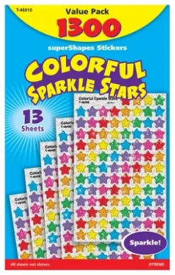 Trend Enterprises SuperShapes Colorful Sparkle Stars Sticker Set, Set Of 1300