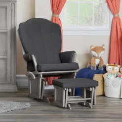 Suite Bebe Victoria Glider And Ottoman - Gray Wood And Dark Gray Fabric