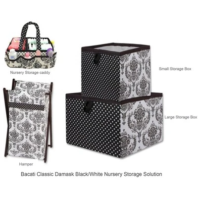 Bacati - Classic Damask White/black Laundry Hamper With Wooden Frame 2 Bacati - Classic Damask White/black Laundry Hamper With Wooden Frame - Image 2