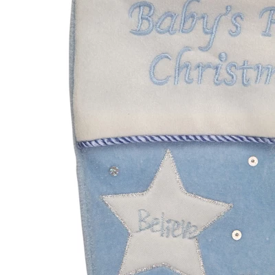 Northlight 20" Blue Babys First Christmas Velveteen Snowman Angel Christmas Stocking 2 Northlight 20" Blue Babys First Christmas Velveteen Snowman Angel Christmas Stocking - Image 2