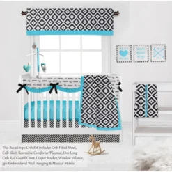 Bacati - Love Aztec Print Black Turquoise 10 Pc Crib Bedding Set With Long Rail Guard Cover 13 Bacati - Love Aztec Print Black Turquoise 10 Pc Crib Bedding Set With Long Rail Guard Cover -Delta Children Sales Store GUEST db764ad8 c17e 4476 849b ceafdb293729