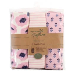 Touched By Nature Infant Girl Organic Cotton Swaddle Wraps, Blossoms, 0-3 Months
