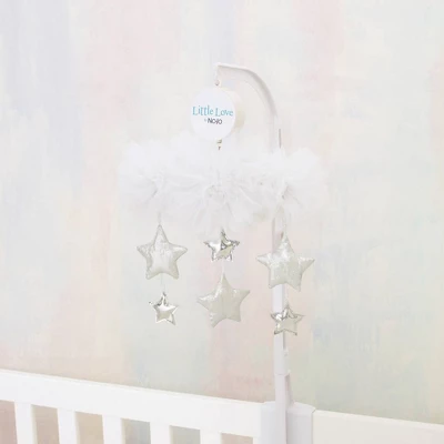 Little Love By NoJo Tulle Cloud With Silver Metallic Stars Nursery Crib Musical Mobile - White 2 Little Love By NoJo Tulle Cloud With Silver Metallic Stars Nursery Crib Musical Mobile - White - Image 2