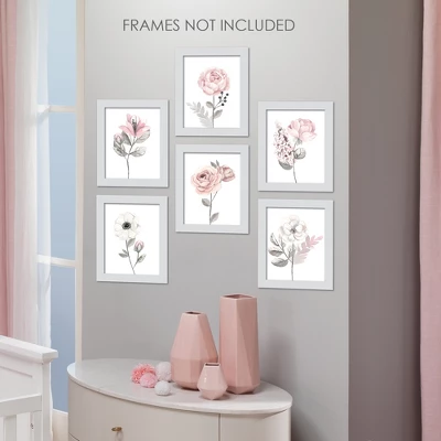 Lambs & Ivy Watercolor Floral Unframed Nursery Child Wall Art 6pc - Pink/Gray 3 Lambs & Ivy Watercolor Floral Unframed Nursery Child Wall Art 6pc - Pink/Gray - Image 3