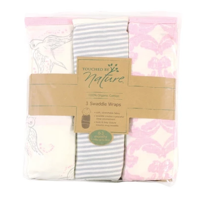 Touched By Nature Infant Girl Organic Cotton Swaddle Wraps, Bird, 0-3 Months 1 Touched By Nature Infant Girl Organic Cotton Swaddle Wraps, Bird, 0-3 Months