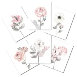 Lambs & Ivy Watercolor Floral Unframed Nursery Child Wall Art 6pc - Pink/Gray