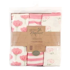 Touched By Nature Baby Girl Organic Cotton Swaddle Wraps, Tulip, 0-3 Months